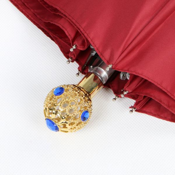 21 inch red 3fold folding three fold umbrella with metal handle with blue stone