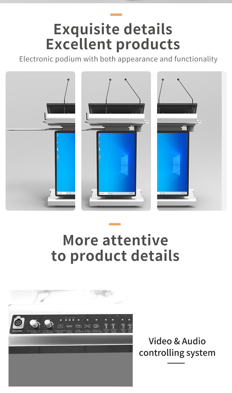 Portable Auditorium Smart Podium With 32" Front Screen / Height Adjustable Digital Lectern