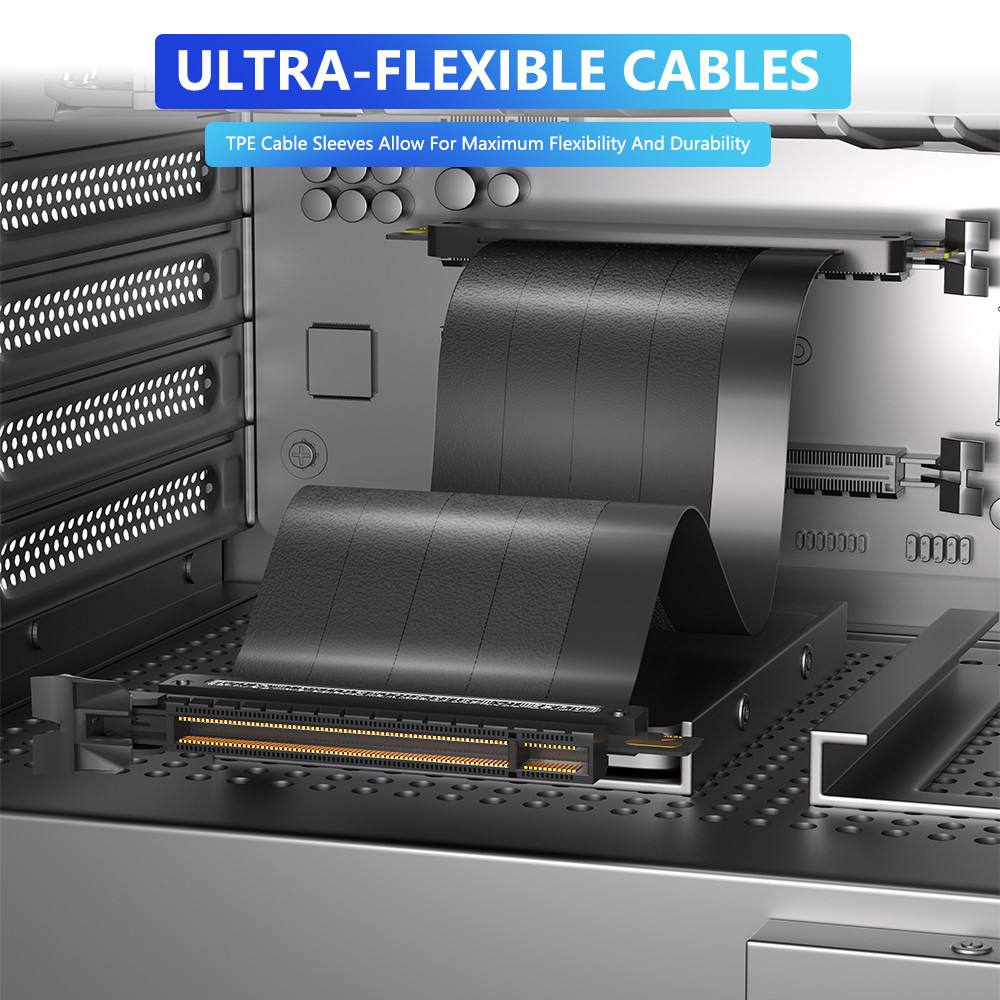 PCIE 4.0 Extension Cable, Black 16x Shielded High Speed GPU Riser Cable with PCI Express Port for GPU Extension Card, Length 30cm(180 Degree )