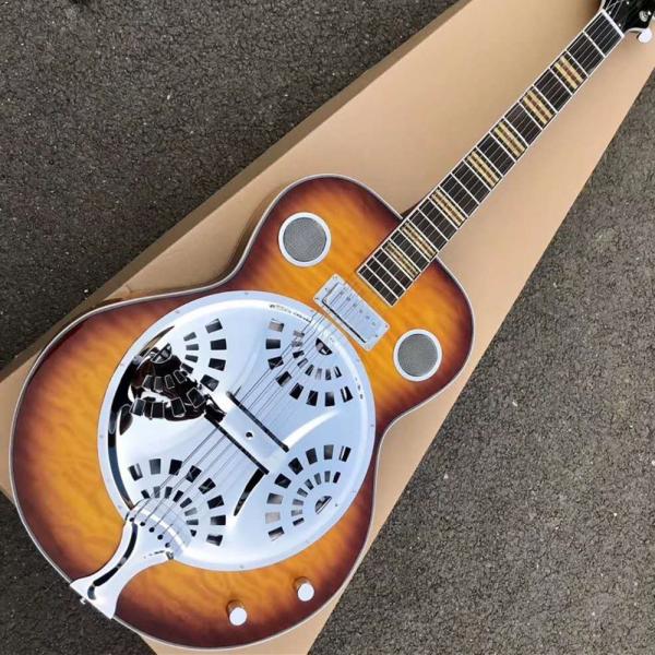 Quality Custom Dobro Guitar with Sunburst Top Super Water Ripple Back Resonator Steel Guitar for sale