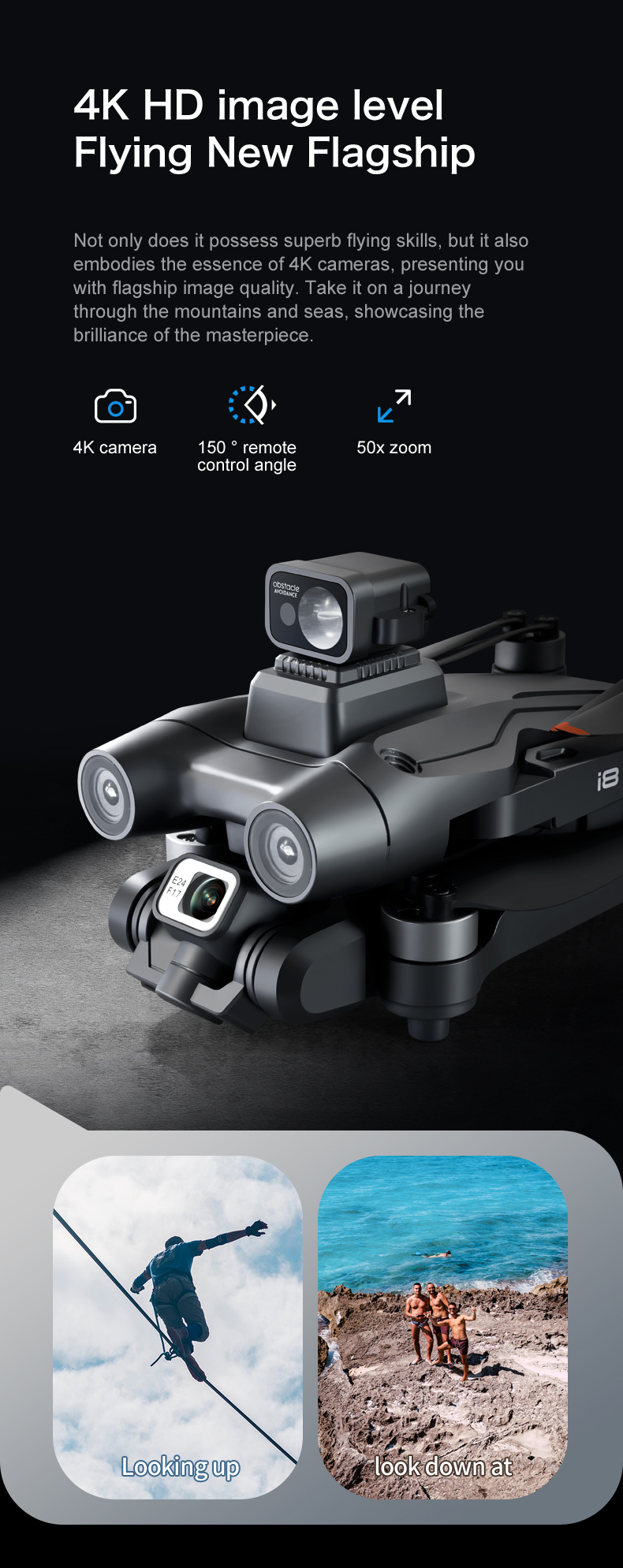 I8 Max Rc Drone 4k Hd Aerial Camera Gps Positioning Foldable Obstacle Avoidance Brushless Gimbal Optical Flow Frequency 2.4G