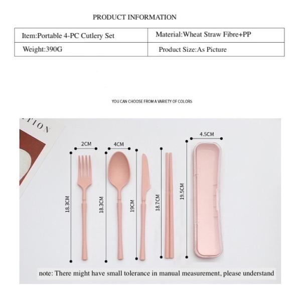 Foldable 4-PC Cutlery Set High Temperature Resistant Eco Tableware Accessories Made Of Wheat Straw Fiber Various Sizes Eco-Friendly And Durable