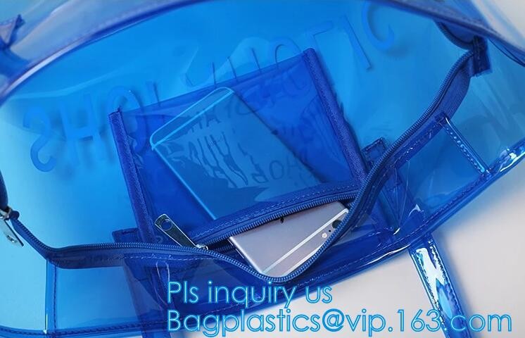 handle colorfull bag pvc zipper bag, Custom PVC Loop Handle Image Printed Plastic Shopping Bag, PVC handle plastic bags