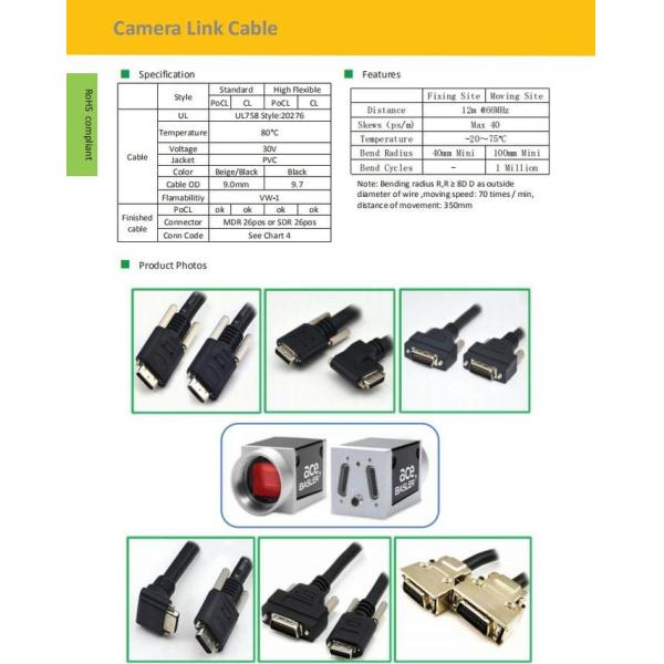 High Flex SCSI MDR 26pin to MDR 26pin Camera Link Cable with Screw Locking for Dynamic Application Millions Cycles