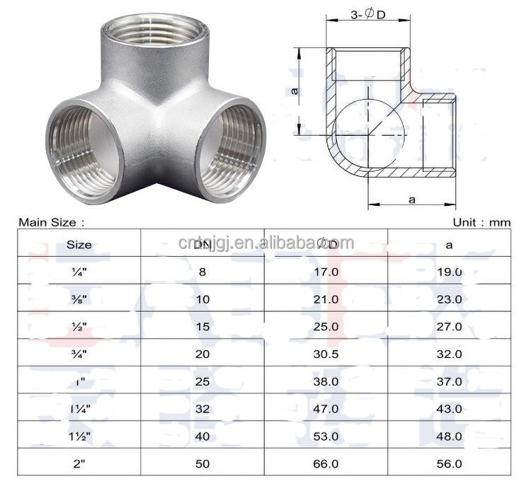 304 316 Female BSP/NPT 3-Way Y Type Equal Tee Stainless Steel Pipe Fitting with Casting and Customized Support OEM Durable