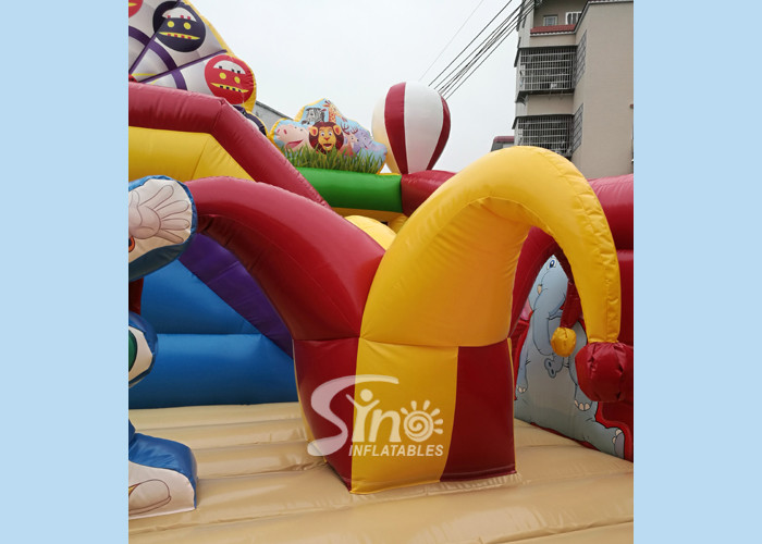 Circus Clown Themed Inflatable Fun City Amusement Park With Slide Inside For Kids