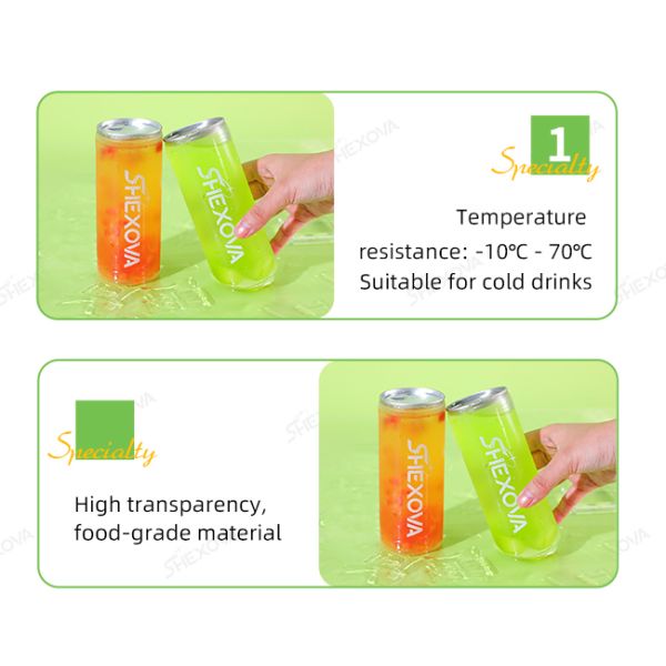 Multiple bubble tea PET cans displayed together showing size variations