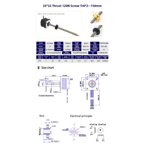 80 Degree Temperature Rise Linear Stepper Motor With Lead Screw for CNC Machines