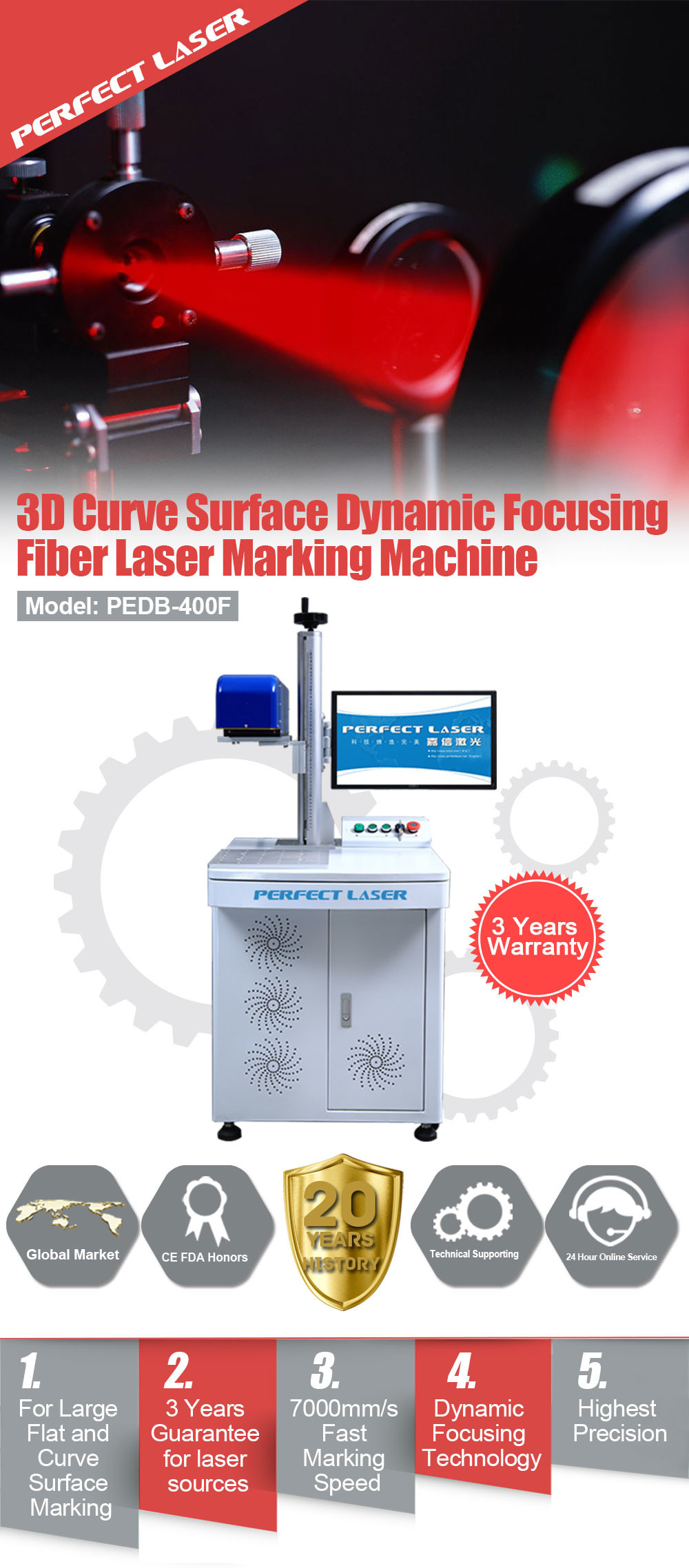 3D Dynamic Metal Laser Marking Machine , Wood Engraving Etching Machine With CE