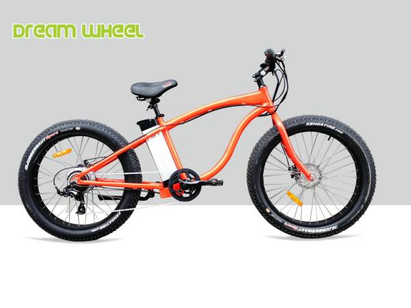 Quality 750W Electric Beach Cruiser Bikes Orange Aluminum Alloy 6061 for sale