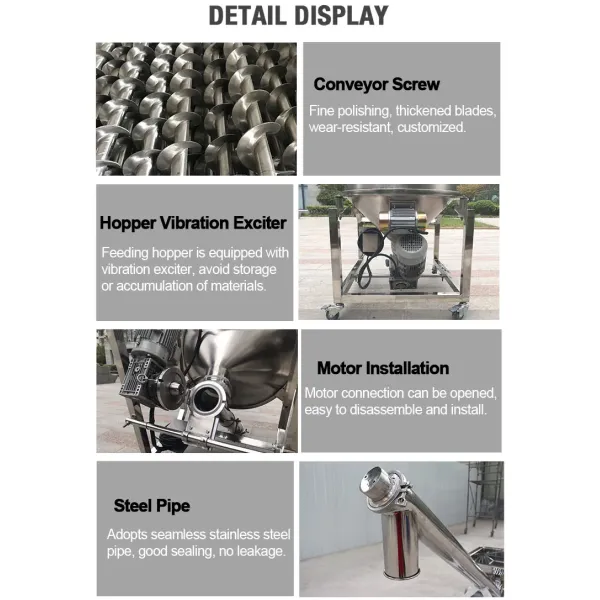 Factory OEM Custom Stainless Steel Screw Inclined Hopper Conveyor for Pakistan Market