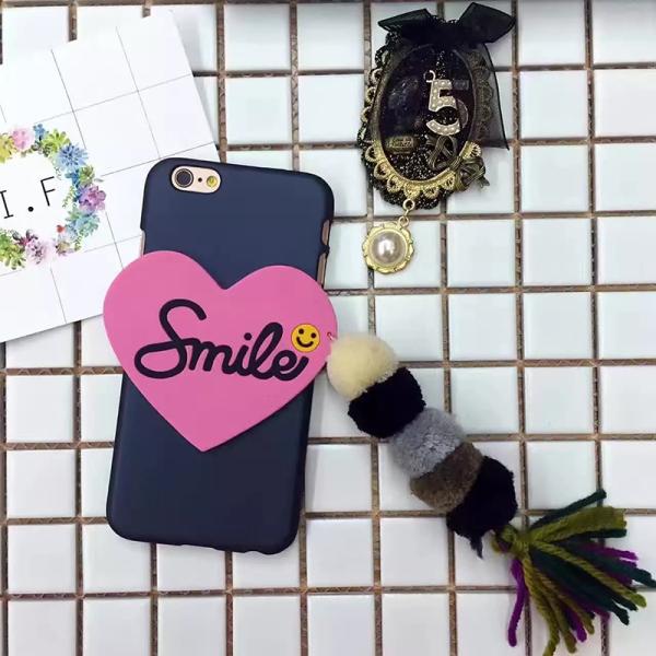 DIY Hard PC Smile Word Heart Pattern Small Hair Ball Tassel Back Cover Cell Phone Case For iPhone 7 6s Plus