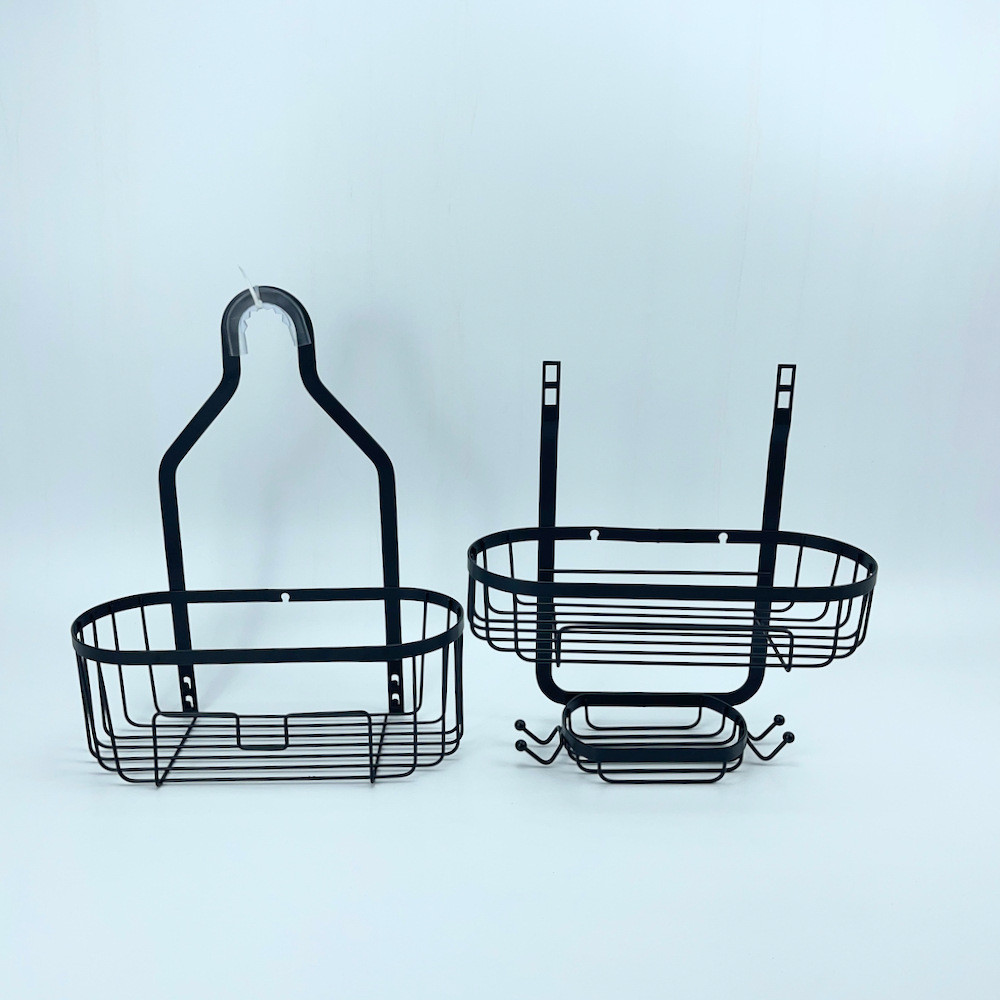 Non-slip Stylish Silver Shower Caddy Shower Storage Rack Basket with Hooks for Razor and Sponge