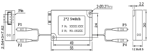 2x2 Channel Bypass BA Optical Switches Module Aluminum Box Latching Control