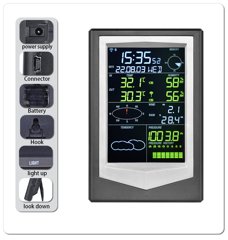 Household Wireless Weather Station With Solar Color Screen Temperature And Humidity Sensor