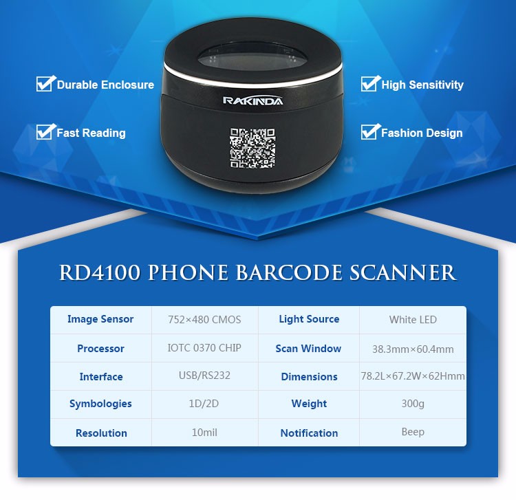 Hot Sale 1D 2D On-counter USB Smartphone Barcode Scanner for Mobile Payment