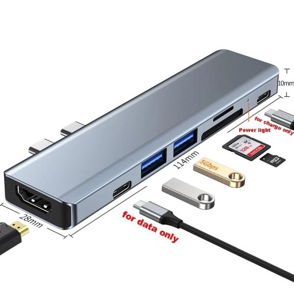 Quality 640MB/S 7 In 1 USB C Hub Thunderbolt 3 To Hdmi 4k 60hz TF SD Card Reader for sale