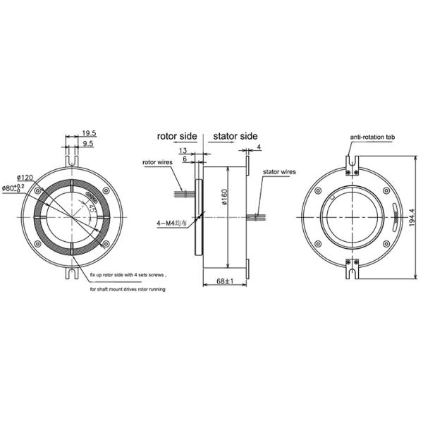 Wrap Machine Through Hole Slip Ring , 6 Wire Slip Ring 15A Transmit Fiber Brush