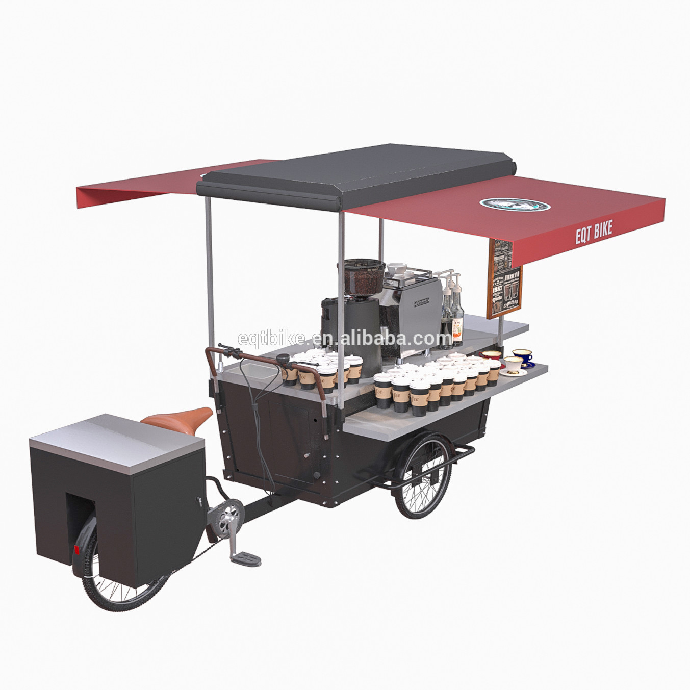 China 220V Steel Wooden Street Load 300KG Bicycle Coffee Cart wholesale