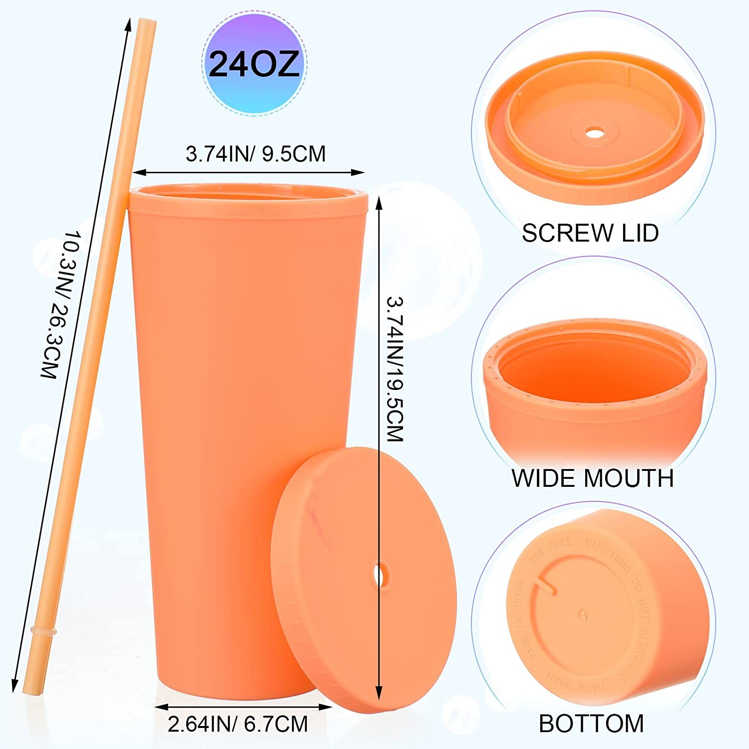 Durable 24 Pieces Reusable Plastic Tumblers Plastic Smoothie Cups With Lids And Straws Versatile Usage For Picnics Weddings Birthday Parties