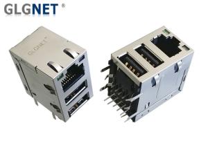 1000 Base T One Port Magnetic RJ45 Jack With Dual USB 2.0 Interface Latch Up