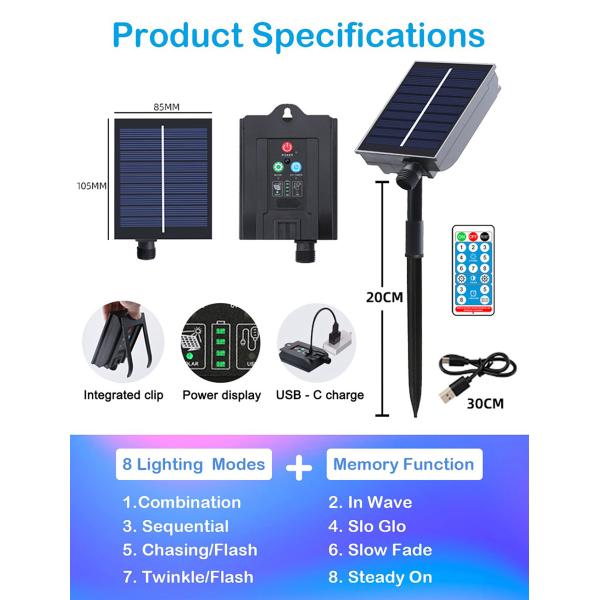 Ultra Bright 20M LED Holiday Lights Solar Powered Leather Wire String