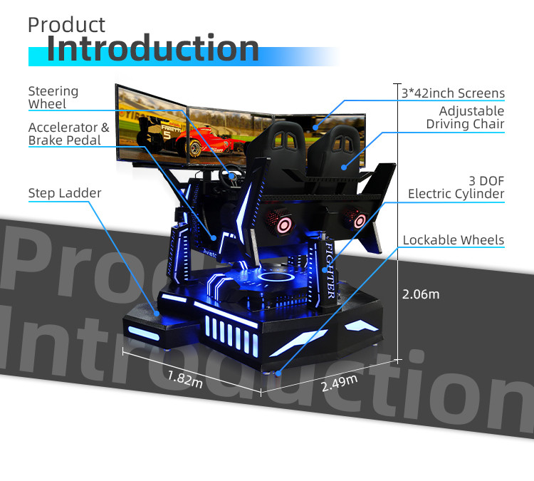 2 Players Game Machine 3 Screen Racing Simulator 3 DOf VR Motion Chair