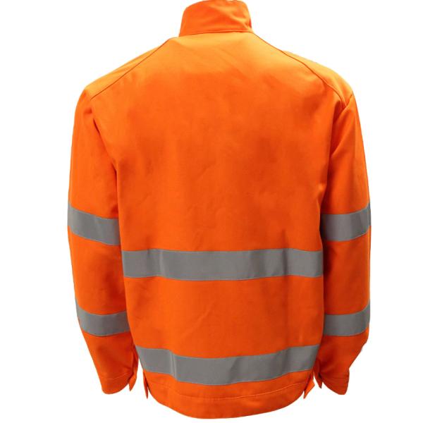 CVC 55% Cotton 45% Polyester 245GSM Orange Jacket With Reflective Strip Two Flap Pockets