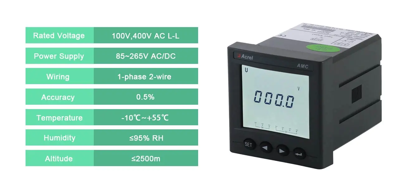 Acrel AMC72L-AV Single Phase Output Current 4-20mA With LCD Display Energy Measuring And Monitoring RS485 Communication