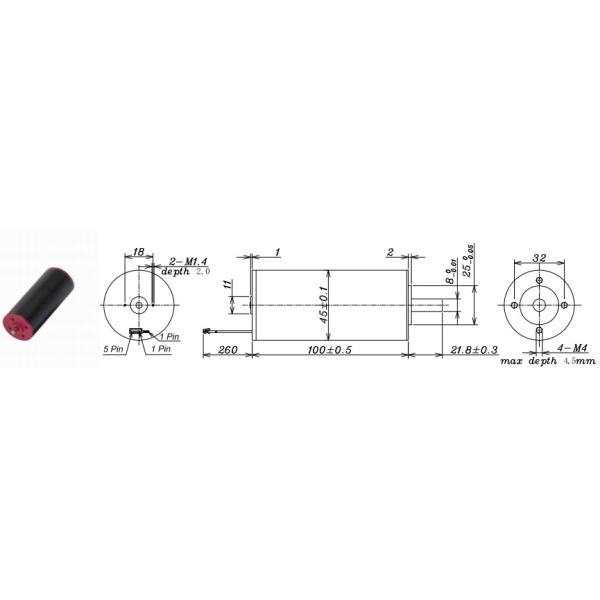 36V DC Coreless Motor 45mm Diameter 10cm Length 183.8 W Rated Power