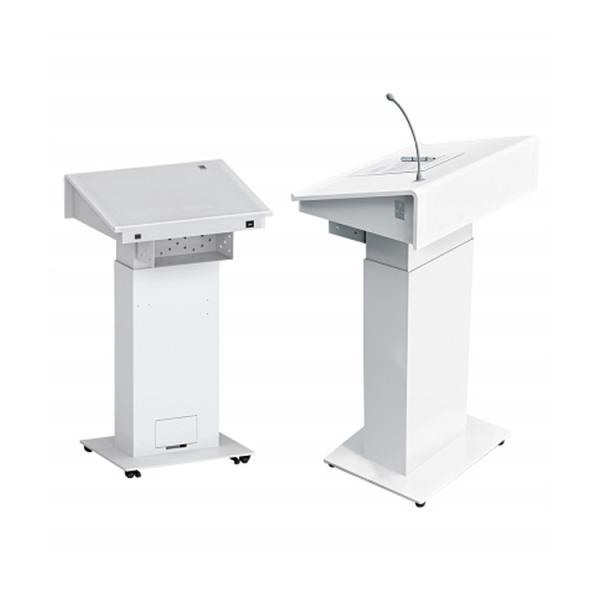 White Office Height Adjustable Desk Electric Lift Podium With Movable Casters