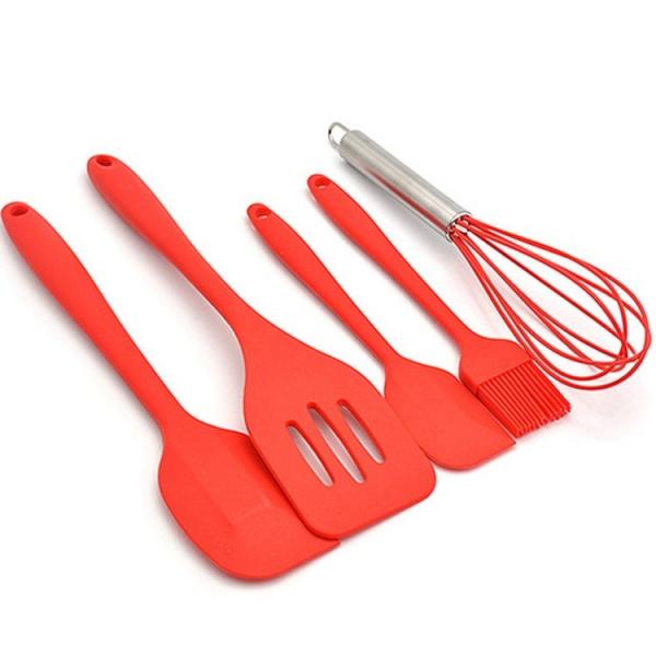 Quality Amazon hot selling 5 Piece Cooking Tool Set Premium Silicone Kitchen Baking Utensil Set for sale