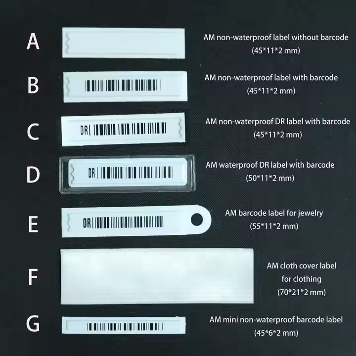 AM Security Soft Label EAS 58KHz 60 X 11 X 2mm With String Bar Code