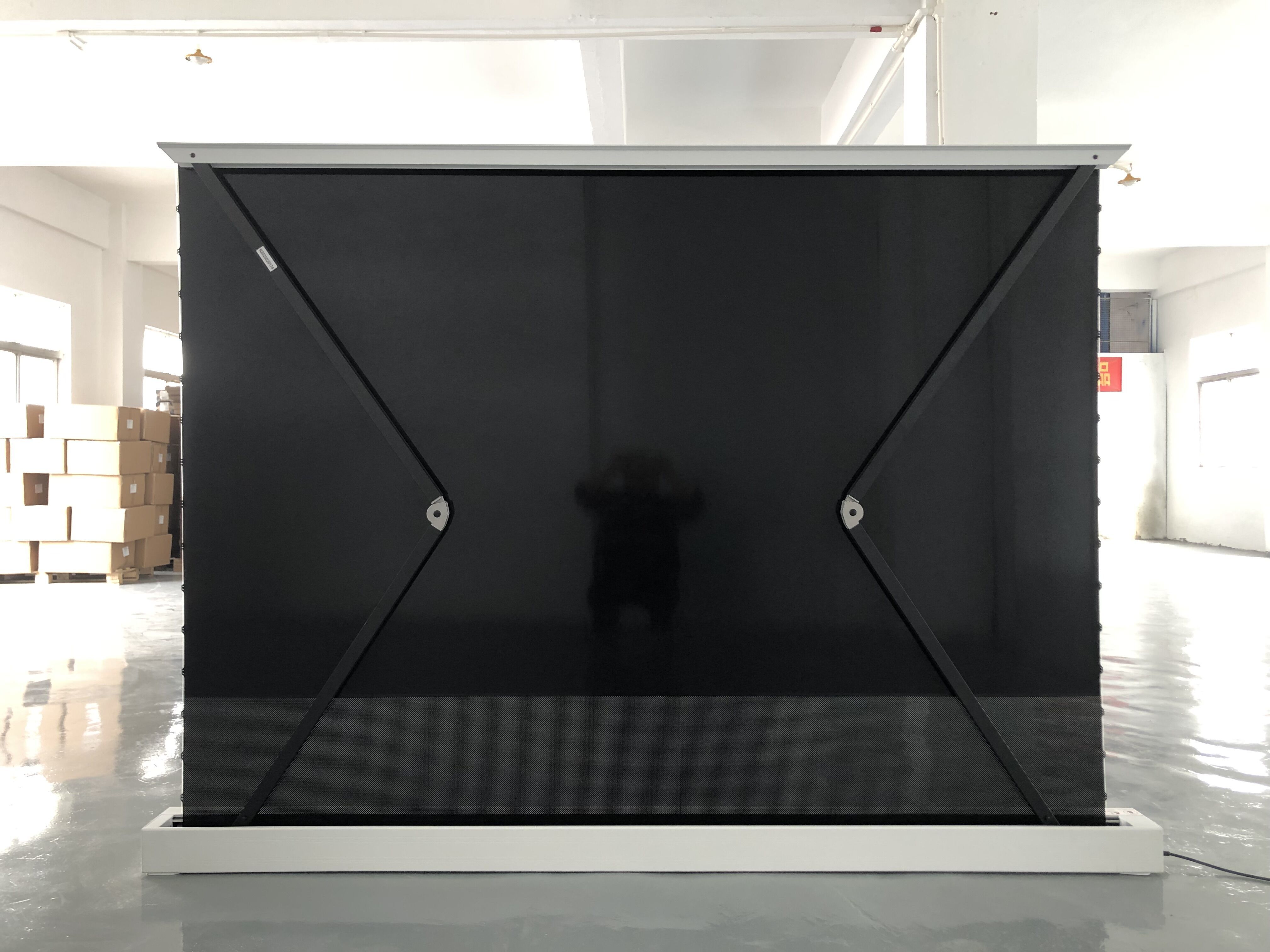 Ultra Quiet Electric Floor Rising Projector Screen , CBSP Material Tensioned Projector Screen