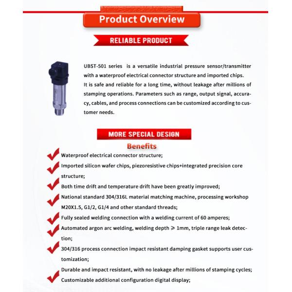 UBST-501 Pressure Sensors for Durable and Waterproof Tank Water Level Monitoring