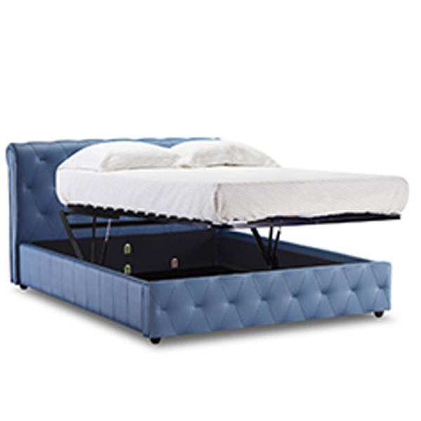 Full Size Ottoman Storage Bed Multi Function Blue White Color