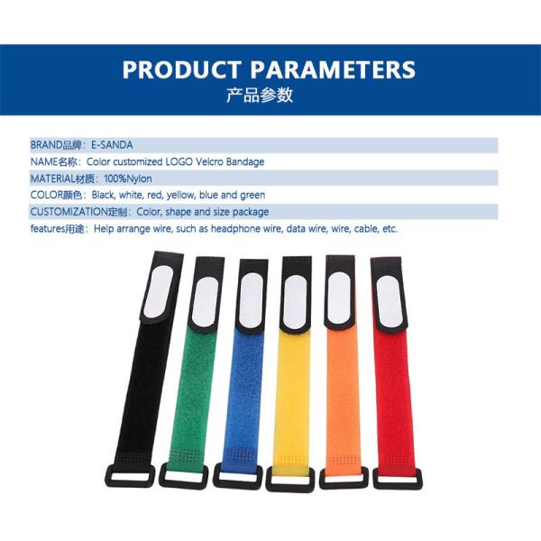 Writable Hook And Loop Cable Management Plastic Hook 70% Polyester Reusable