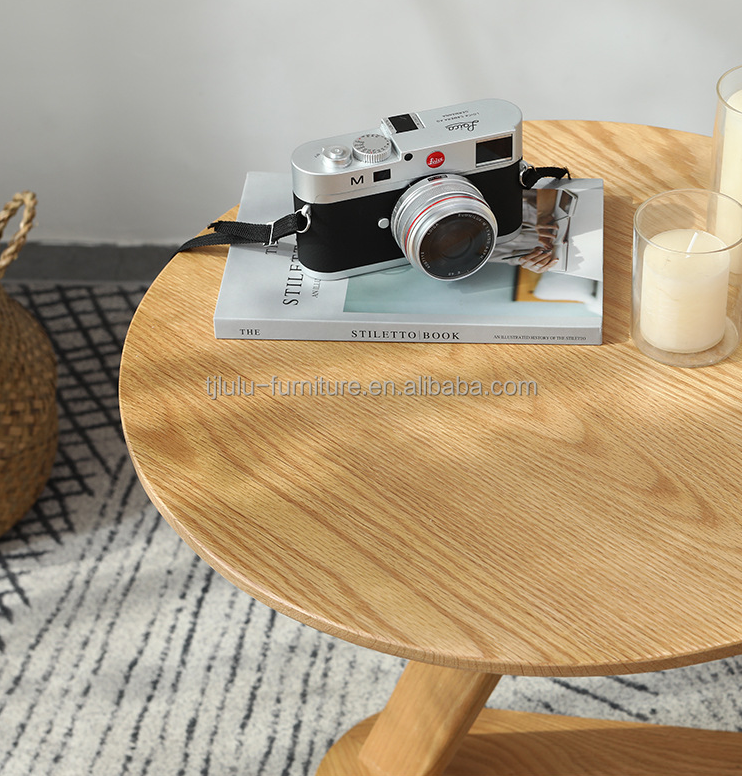 Living Room Furniture Modern Round End Coffee Table with Solid Wood Base