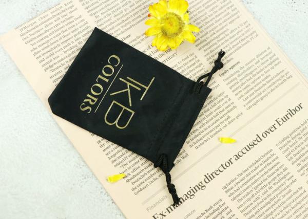 Quality Gold Logo Microfiber Glasses Pouch Silk Screen Printing With Double Drawstring for sale