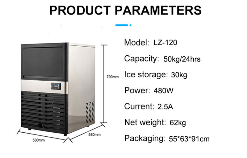 Air Cooling 62kg LZ-120 Commerical Ice Cube Maker for Coffee Shop in Fast Production