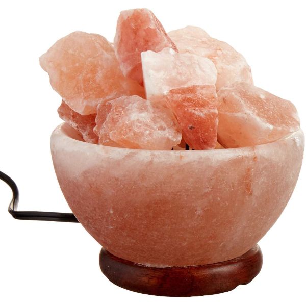 Natural Crystal Chunks Wood Base Himalayan Salt Lamp Bowl