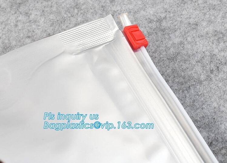 quad seal bottom and bottom load metallized film slider zipper packaging bag, Metal Zipper Printing PVC Slider Bags