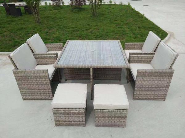 Quality PE Wicker 8 Seater Sofa Set With Square Table Outdoor Rattan Cube Sets for sale