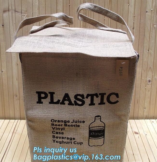 Fabric 3 sets Jute home organization storage basket/boxes stackable for household with cotton handle bagease package