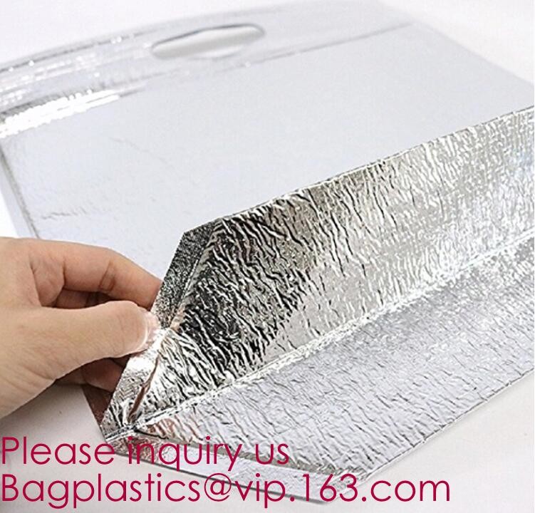 Custom Packing Aluminum Foil Zip-Lock Grocery Handle Thermal Insulation Cooler Bag For Outdoors,Promotional Insulated La