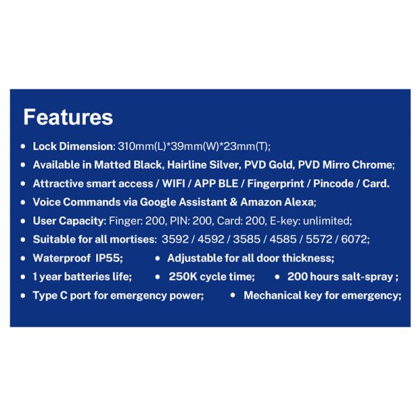 Wifi Waterproof Elegant Electronic Slim Digital Smart Door Lock