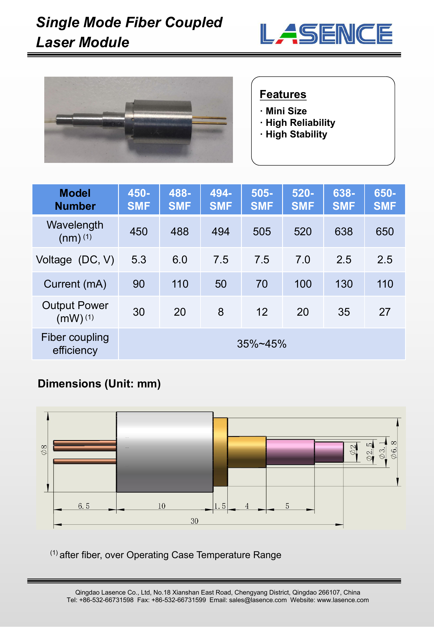 CW Output Power 450nm 30mW Singlemode Laser Diode Module for Industrial Applications