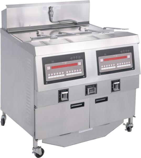 Quality Two Pots Four Baskets Electric Digital Computer Panel Open Deep Fryer With Oil Filtration for sale