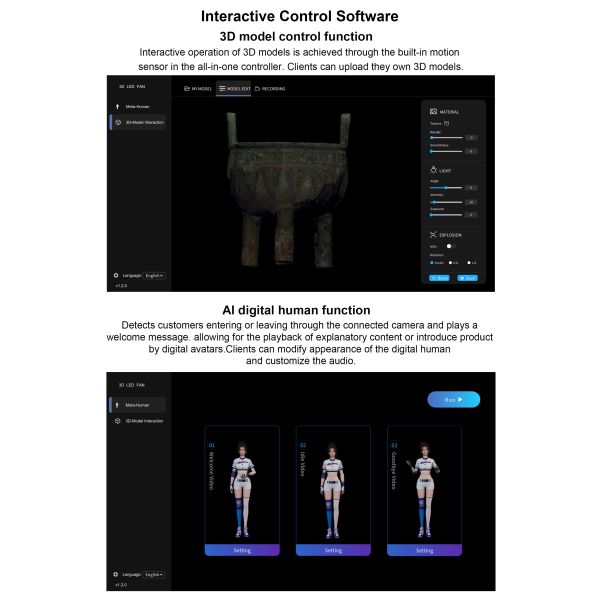 HDFocus Brand New All-in-one Controller 3D Hologram Fan Splicing Gesture Control Holographic Interactive Solution