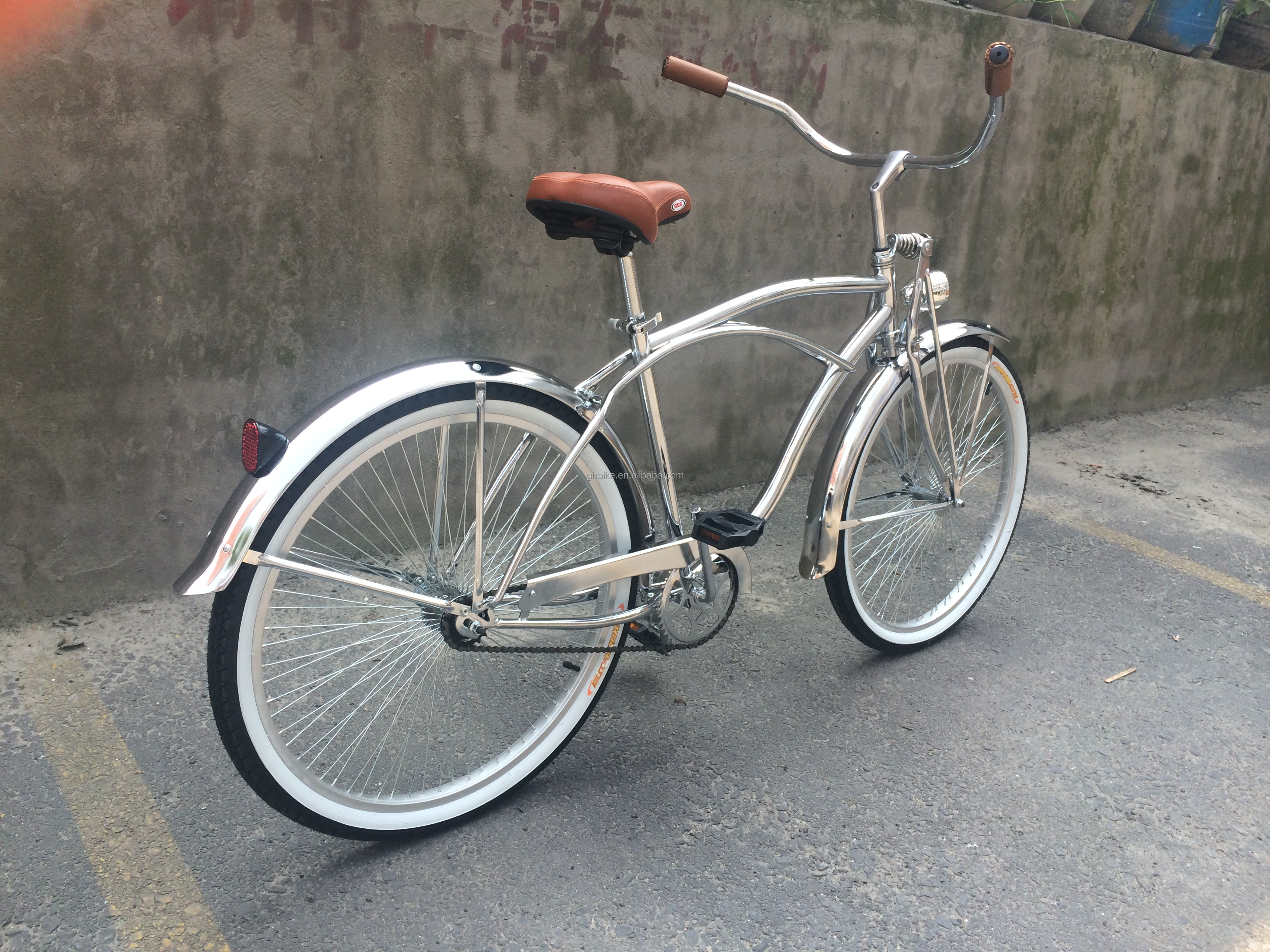17kg 26inch 68Spokes Rim Sliver color CP frame Chrome paint single speed OEM/ODM men front spring fork beach cruiser bicycle